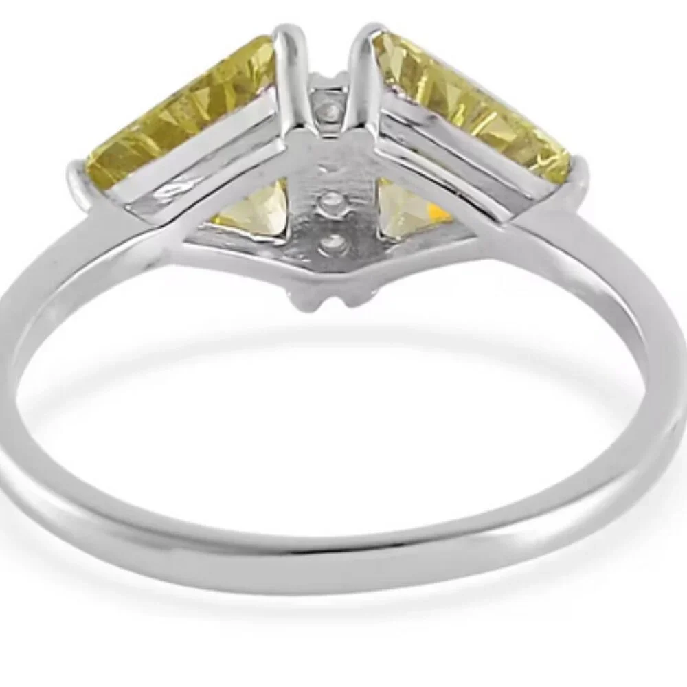 STERLING SILVER Simulated Peridot and White Diamond Ring in Rhodium Over 925